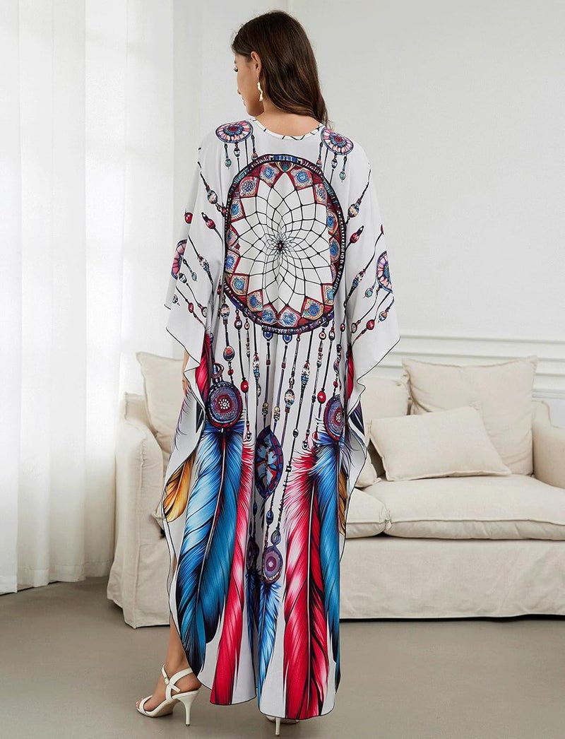 KECVOT Kaftan Dresses for Women Plus Size Batwing Sleeve Caftans Long Bathing Suit Cover Up Maxi Beach Dress Loungewear - Image 3